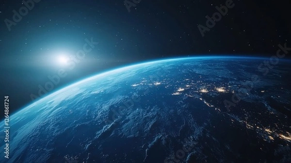 Fototapeta Aerial view of earth from space showcasing continents and oceans against a dark background