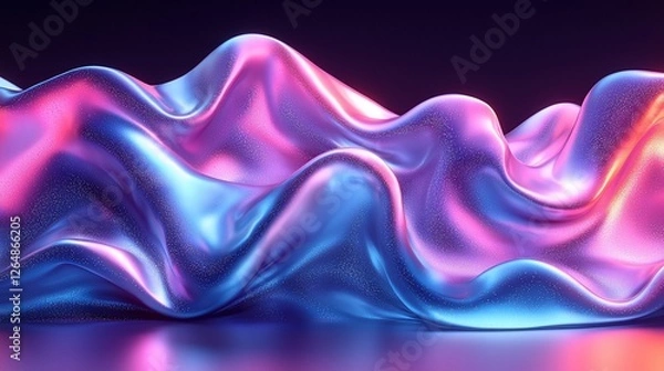 Fototapeta Iridescent fabric waves, dark background, digital art, website banner