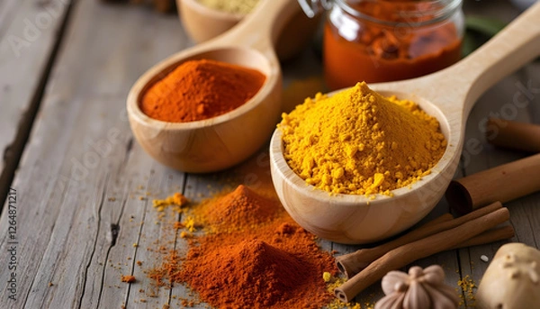 Obraz spices in wooden spoons