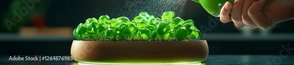 Fototapeta Growing Fresh Basil in a Modern Hydroponic Garden at Home. Generative AI