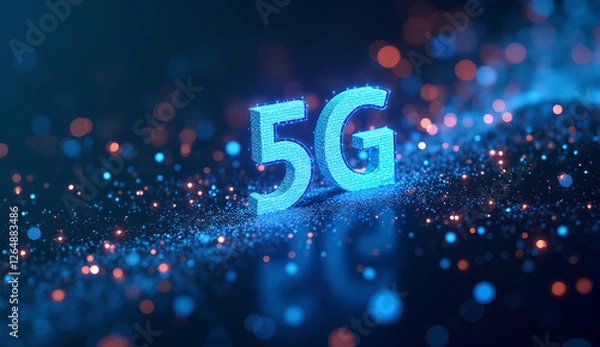 Obraz Dynamic 5G Impact Graphic Showcasing Healthcare, Gaming, and IoT with High-Speed Motion Effects and Vibrant Colors