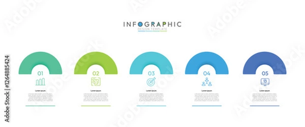 Fototapeta 5 Steps Infographic the infographic utilizes a horizontal layout, with the five steps arranged sequentially from left to right. This promotes a clear, linear flow. Modern infographic design template.