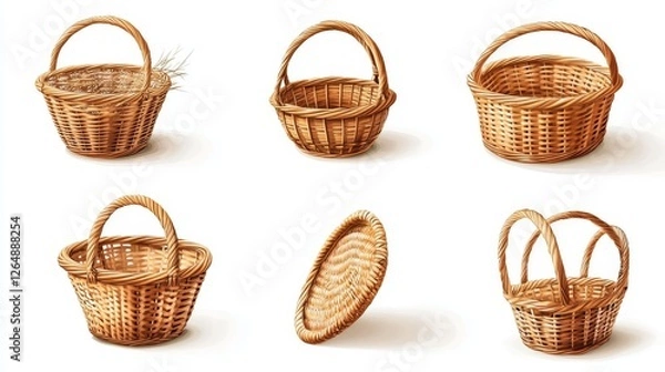 Fototapeta Wicker basket vector realistic set icon. Vector illustration basketry on white background. Isolated realistic set icon wicker basket .