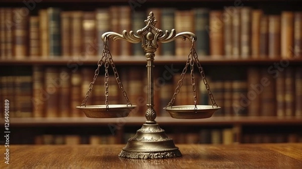Fototapeta Scales of Justice: Symbol of Law and Equality in a Library Setting