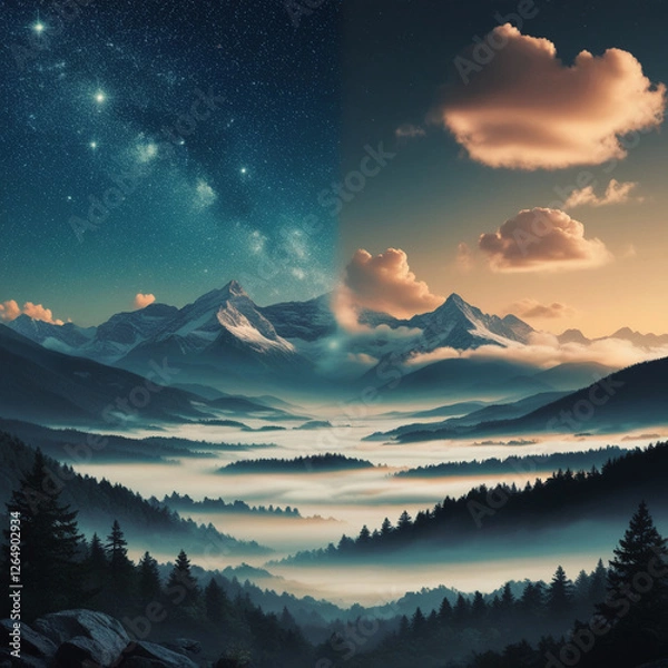 Fototapeta borderline between night and day밤과낮의 경계선Generative AI