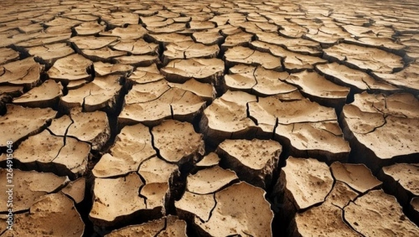 Fototapeta Cracked dry earth surface texture background with visible fissures and crevices in soil soil pattern arid landscape Copy Space