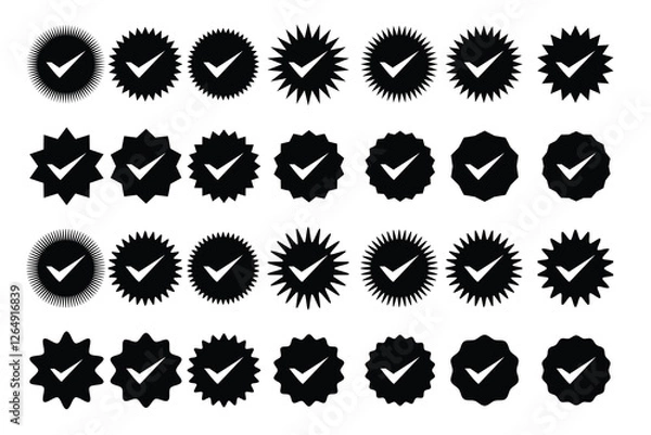 Fototapeta Profile Verified badge, Check and Social media account verification, accept, approved Verified badge icon set. vector illustration.