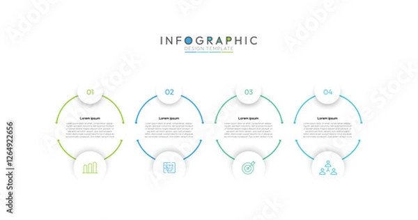 Fototapeta 4 Steps Circular Connection Infographic, four steps are arranged in a circular formation, suggesting a cycle or continuous flow. Simple infographic design template.