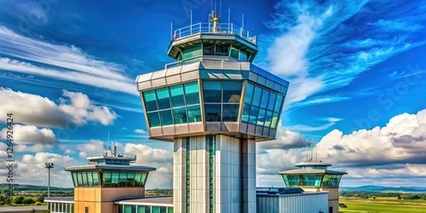 Fototapeta Edinburgh Airport Air Traffic Control Tower Close Up - June 2022