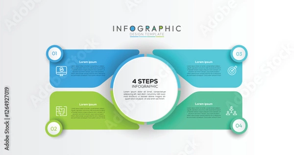 Fototapeta 4 Steps Overlapping Square Infographic four steps are represented by squares or slightly rounded rectangles that are strategically overlapped. Infographic design template. Vector illustration.