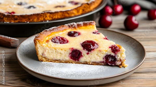 Obraz Rustic clafoutis with juicy whole cherries