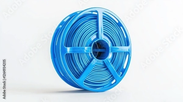 Fototapeta Blue filament spool on white background; 3D printing material