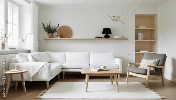 Fototapeta Living room design, Scandinavian style Living room model