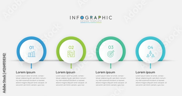Fototapeta 4 Steps Rounded Timeline Infographic, steps are arranged horizontally from left to right clearly indicating a linear progression or timeline Modern flat vector illustration for information analysis