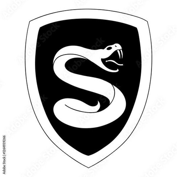 Fototapeta Snake logo in cartoon doodle style. Magic school of witchcraft and wizardry. Vector illustration isolated on white background.