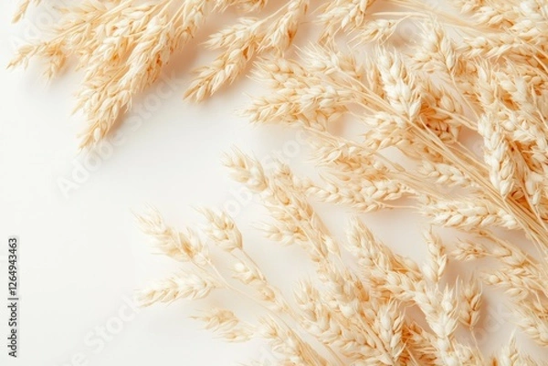 Fototapeta Wheat stems create a textured border on a plain background for agriculture uses