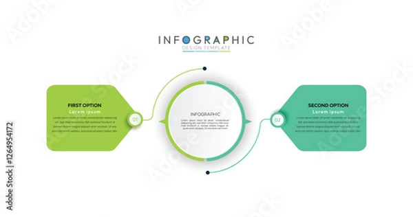 Fototapeta Minimal Business Infographics template. two steps are arranged horizontally, one on each side of a central circle. This creates a balanced and symmetrical presentation. Simple flat infographic vector