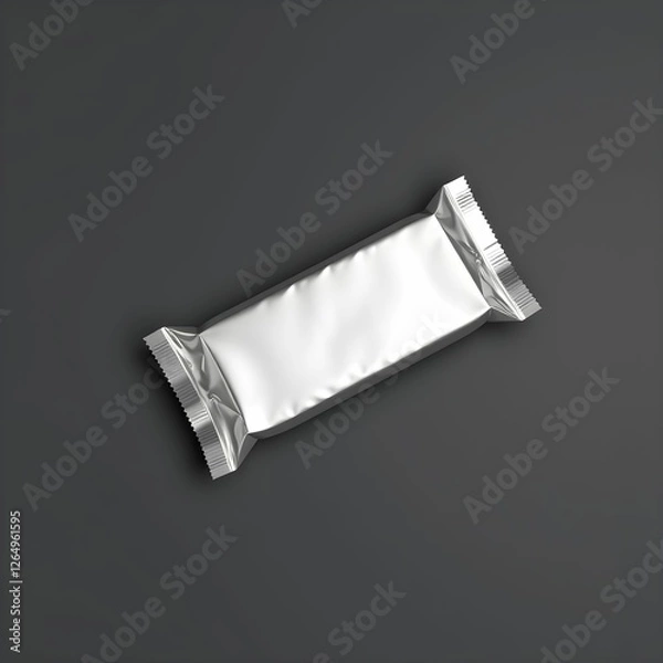 Obraz Silver foil wrapper, Rectangular package, Minimalist design, Snack bar, Metallic texture, Dark background