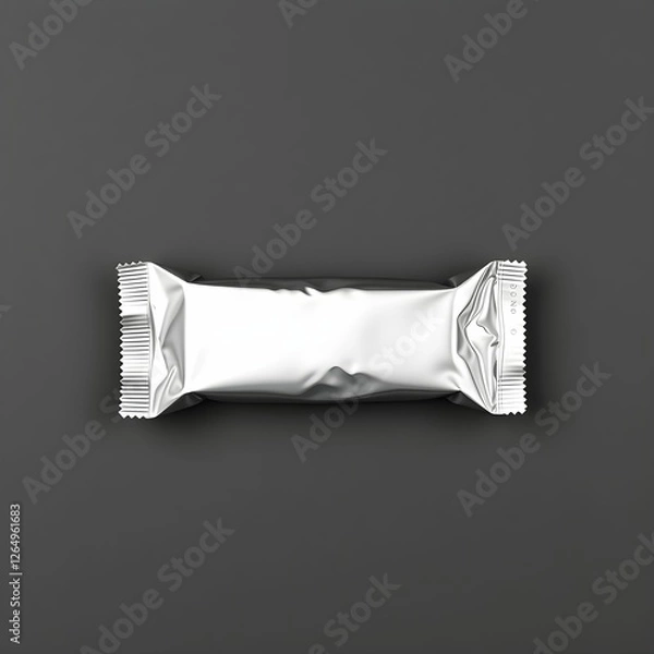 Fototapeta Silver foil wrapper, Rectangular package, Minimalist design, Snack bar, Metallic texture, Dark background, Product photography
