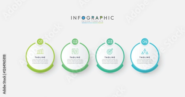 Fototapeta Circular process diagram color minimalist design with 4 steps sequence. defining characteristic of this infographic is it modern design. Modern infographic design template.