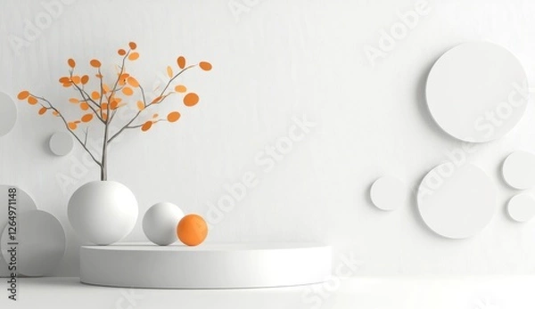 Fototapeta A simple and minimalist podium with geometric shapes in light gray