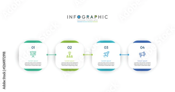 Fototapeta 4 Steps Horizontal Timeline Infographic four steps are arranged horizontally from left to right, clearly indicating a linear progression or timeline. Modern flat infographic design template.