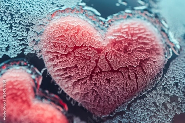 Obraz A frozen heart encased in ice symbolizes the abstract concept of heartbreak on Valentine's Day, where love is absent