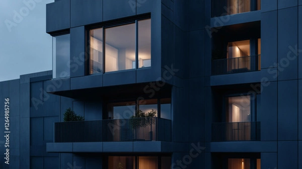Fototapeta Modern apartment building at twilight