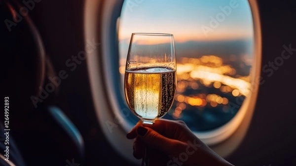 Fototapeta A Toast to New Adventures Above the Cityscape