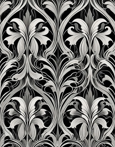 Fototapeta Elegant Black And White Floral Damask Design