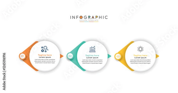 Fototapeta 3 step infographic template with Circular elements icon, modern and visually engaging infographic template featuring three distinct sections, Business concept with 3 options, steps, parts.