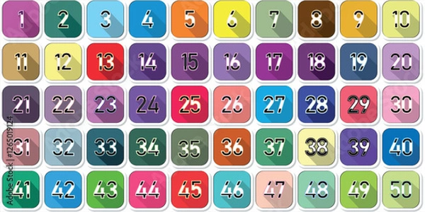 Fototapeta Numbers, 1 to 50 premium logo icon full color shadow effect square number shadow line