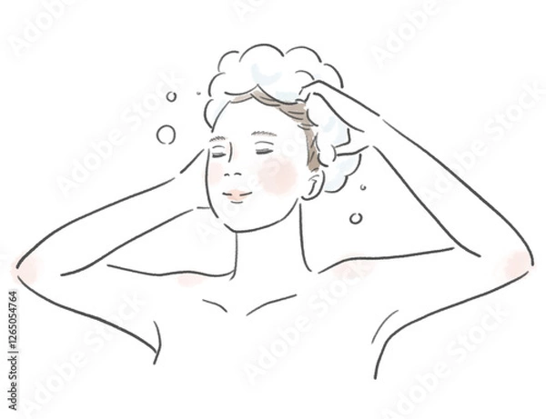 Obraz シャンプーで髪を洗う綺麗な女性のイラスト