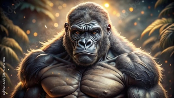 Obraz Muscular Gorilla Anatomy: Powerful Physique, Rule of Thirds Composition
