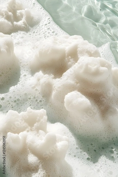 Fototapeta Bubbling Foam Texture in Clear Water Creates a Refreshing and Clean Aesthetic
