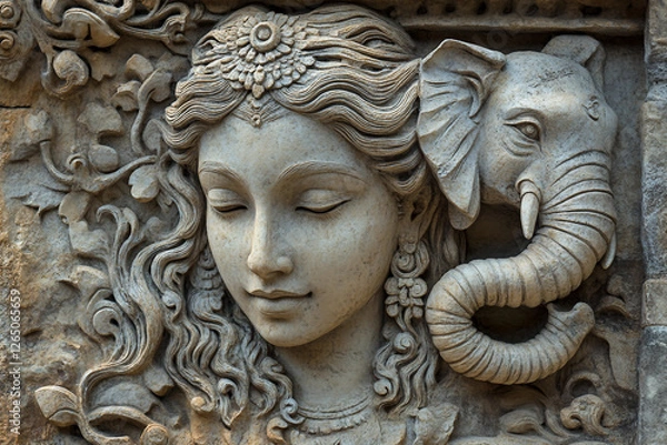 Fototapeta Generative AI Bas-Relief of a mythological elements in Ancient Artistic Style