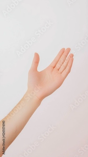 Fototapeta A hand is extended with fingers slightly spread, reaching out in a gesture of openness. The background is simple and light, creating a serene atmosphere that emphasizes the gesture