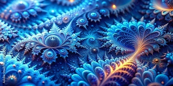 Fototapeta Panoramic Macro Photography: Glowing Fractal Patterns in Soft Blue Hues