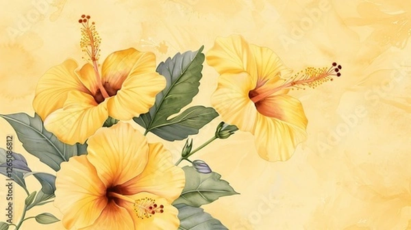 Fototapeta Vibrant Watercolor Hibiscus Blooms: Enhancing Visual Appeal for Online and Print Media