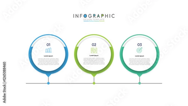 Fototapeta Timeline Infographic Template with Circular Icons, Informative circular process infographic chart for business startup demonstration Instructional graphics with 3 steps sequence design for web pages.