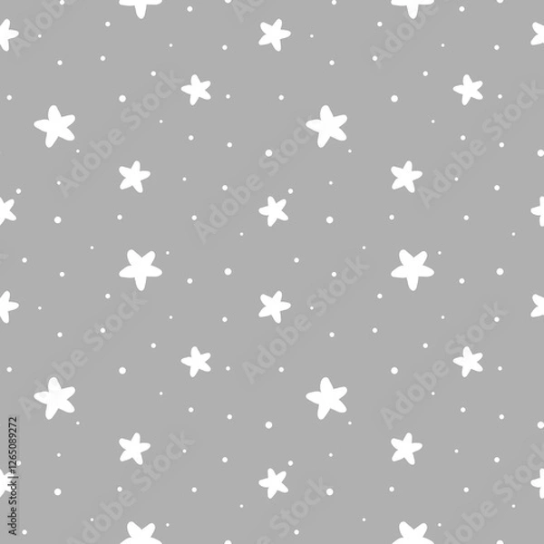 Obraz Star cute seamless pattern. Festive star pattern. White stars on a gray background. Design for nursery and textiles, scrapbooking and covers.