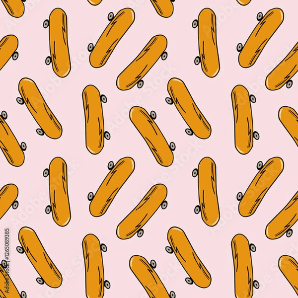 Obraz Seamless sports pattern. Pattern with skateboard. Active sport. Design for children's rooms, clothes, scrapbooking, wrapping paper and covers.