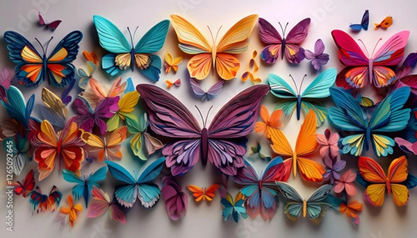 Fototapeta PAPER CUT ART coloful Butterflies , PAPER CUT style, Generative AI