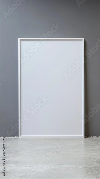 Obraz White, blank picture frame mockup on the floor against a gray wall