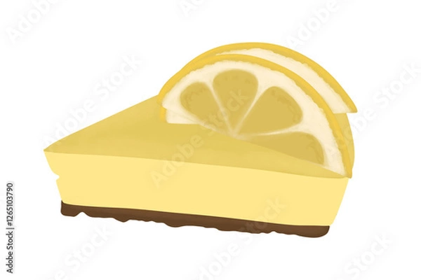 Obraz Festive desserts Flat style lemon slice cake Lemon Cake with Cream Design for postcards and stickers Birthday party invitation card, cafe shop, on white background.
