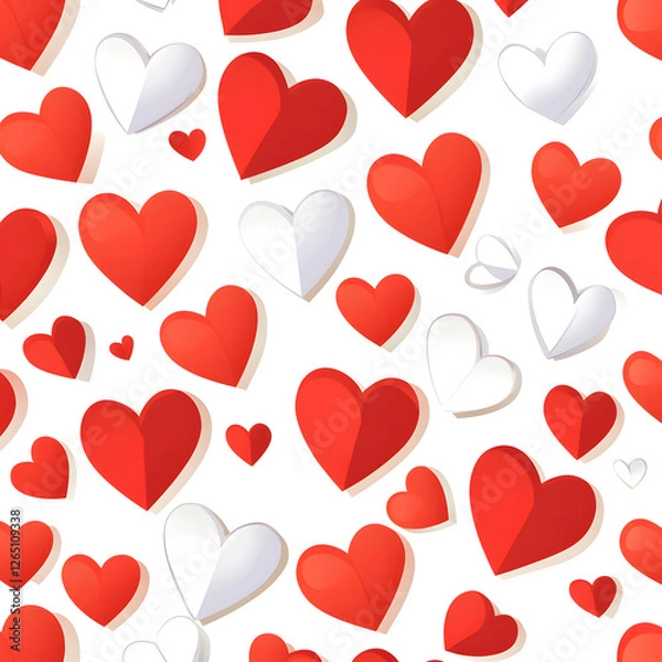 Fototapeta Colorful hearts in seamless pattern, featuring red and white shades, perfect for romantic themes and celebrations