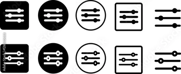Fototapeta Adjustment Filter icon set for apps and website. Sound or music control pictogram. Custom filter ui button. Settings bar glyph icon for web template and app.