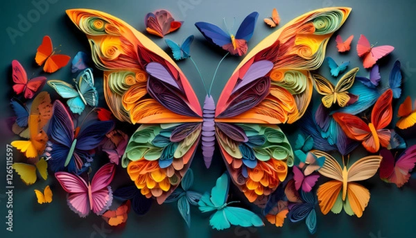 Fototapeta PAPER CUT ART coloful Butterflies , PAPER CUT style, Generative AI
