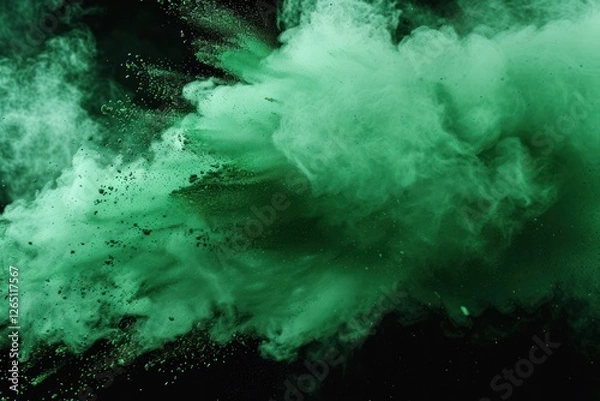 Fototapeta Abstract green powder splatted background. Colorful powder explosion on black background. Colored cloud. Colorful dust explode. Freeze motion of green color powder exploding