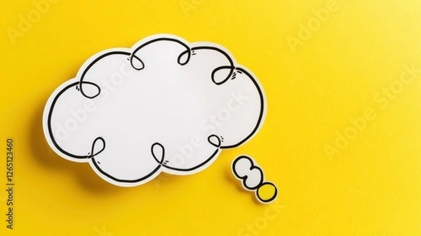 Fototapeta Discover the Link Between Thoughts and Words in an Empty Speech Bubble and Thought Bubble on a Bright Yellow Background. 